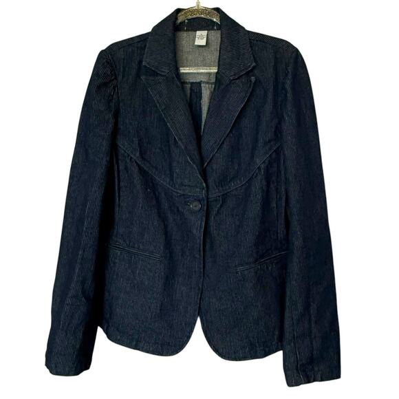 Vintage Denim Jacket Blazer Jean Jacket 100% Cotton Womens Sz Medium Dark Wash - Picture 1 of 9